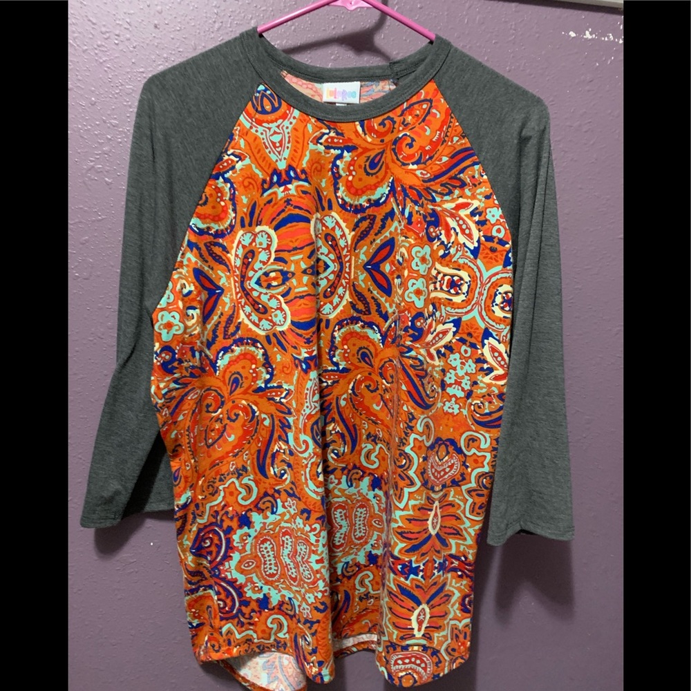 LuLaRoe XL randy tee.  Grey, orange, & blue